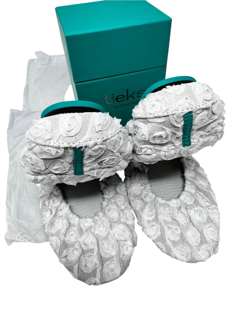 Tieks white rose floral ballet flats NIB 9 $340